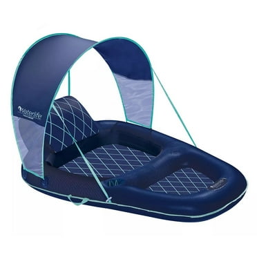 Aqua Oversized Deluxe Inflatable Pool Lounger Float With Sunshade Canopy Navy for sale online